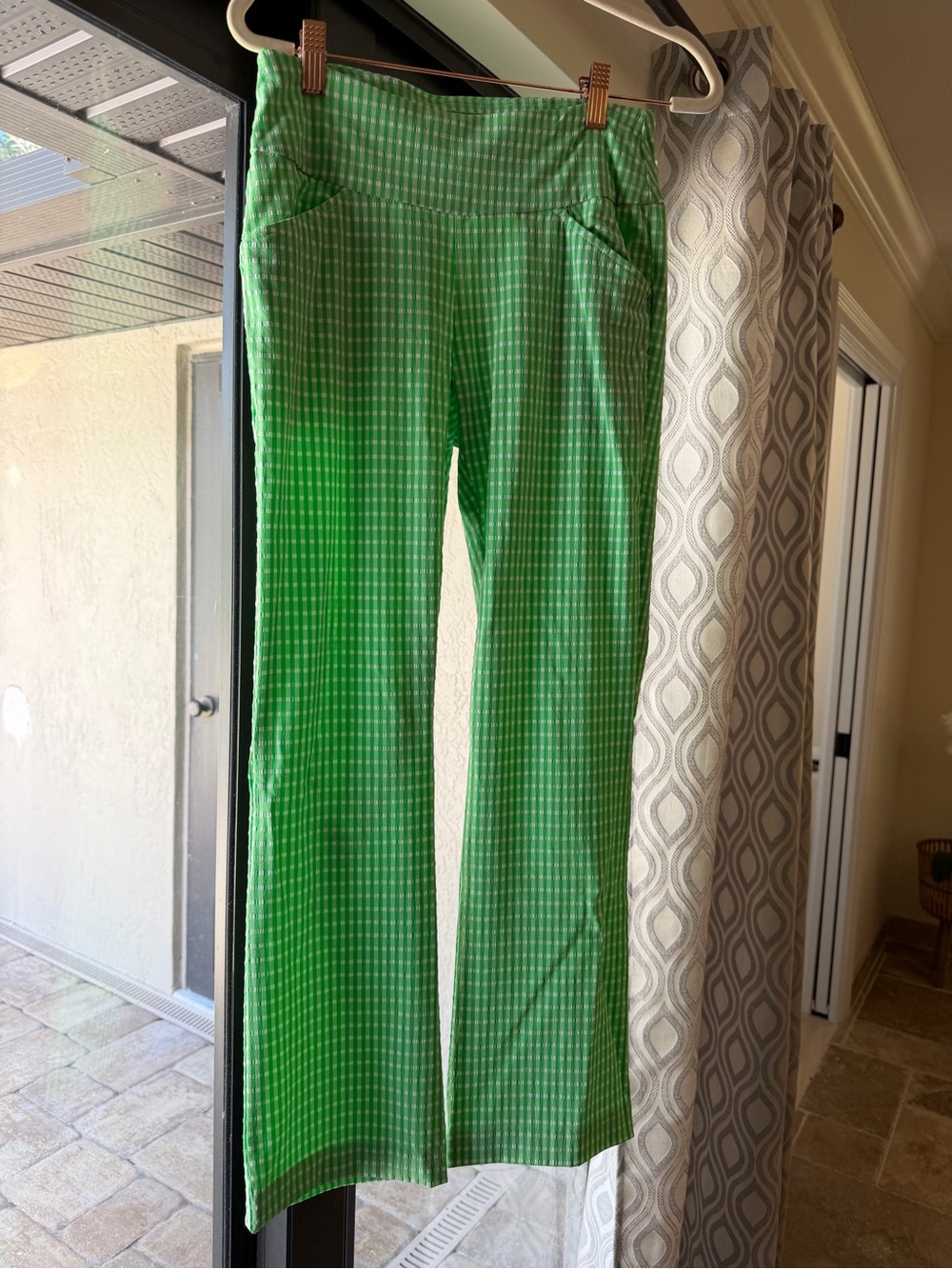 Luxe Green Lilly Checked Wide-Leg Pants Golf athletic pants